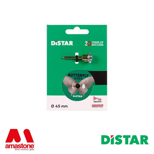BUTTERFLY | Mini Diamond Cutting Disc Ø45 mm | Shank Ø3.2 mm – Distar<br> Diastar brand<br> Diameter 45 mm<br> Wet Use<br> Cylindrical Mounting 3.2 mm, Hole 5.8 mm<br> Thickness 0.6 mm<br> Ceramic Application, Porcelain Stoneware